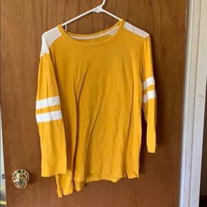 Mustard yellow top with white stripes